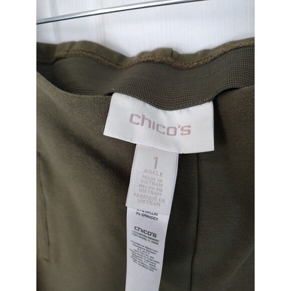 Chico's Size 1 Ankle Women's Medium Pull On Pants Olive Green Faux Pockets - Picture 3 of 6